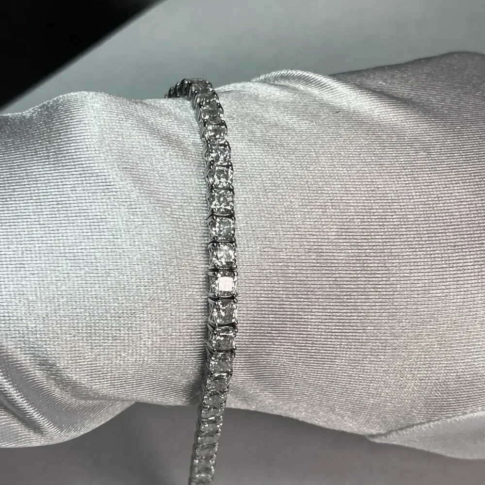 Sterling Silver 925 Tennis Bracelet With Clear White Colorless Rhinestones